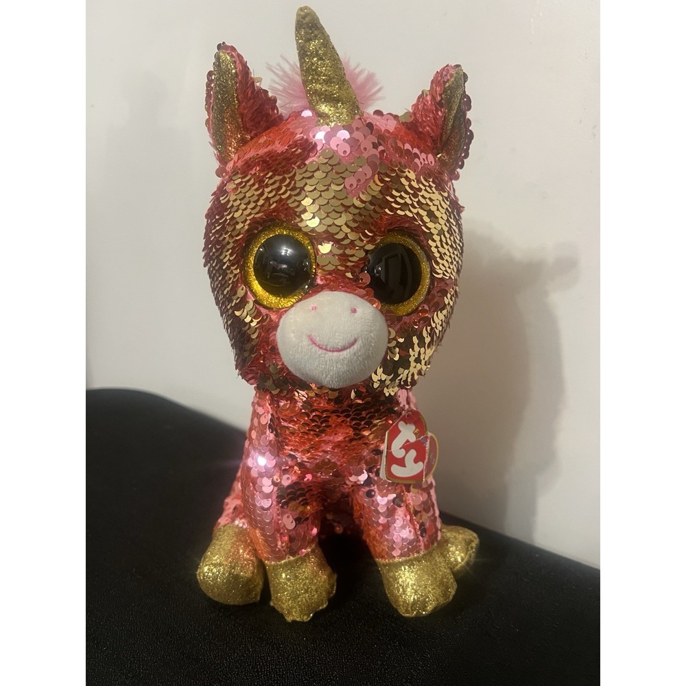 TY Beanie Boos Flippables 10 Medium SPARKLE Color Changing Sequins Unicorn‎